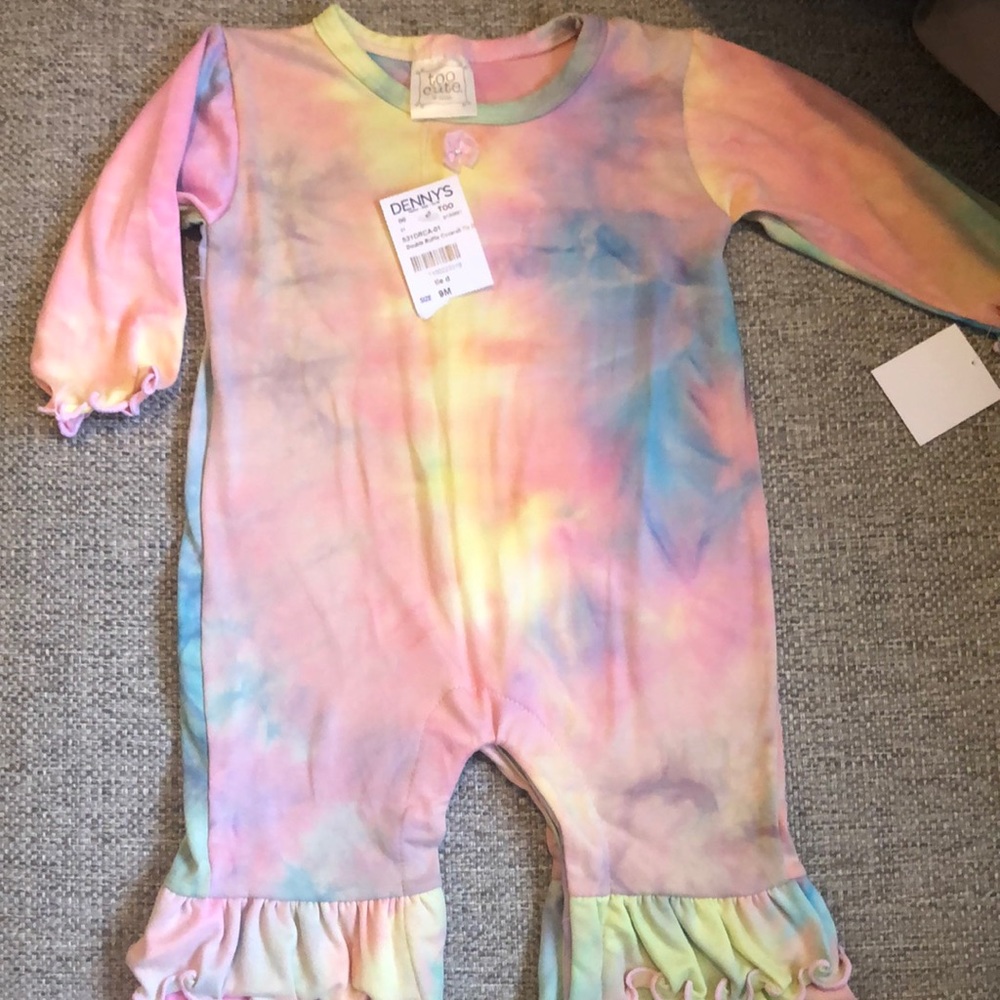 Baby girl tye dye one piece with ruffle ankles.